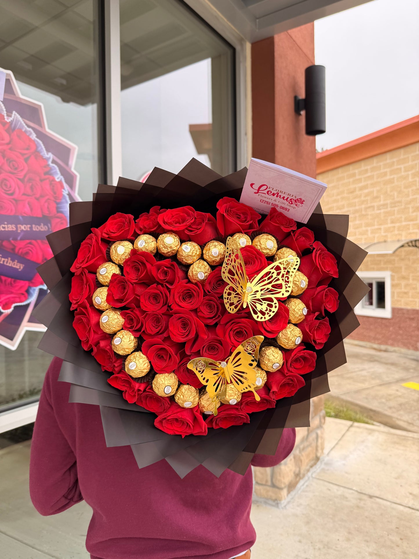 heart-shaped bouquet with chocolates