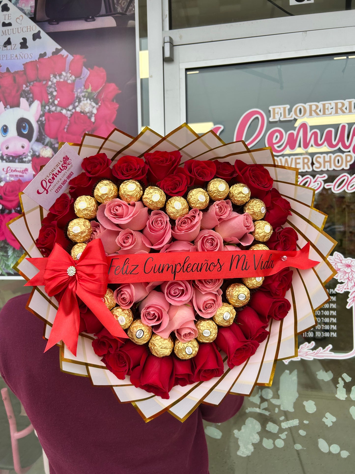 heart-shaped bouquet with chocolates