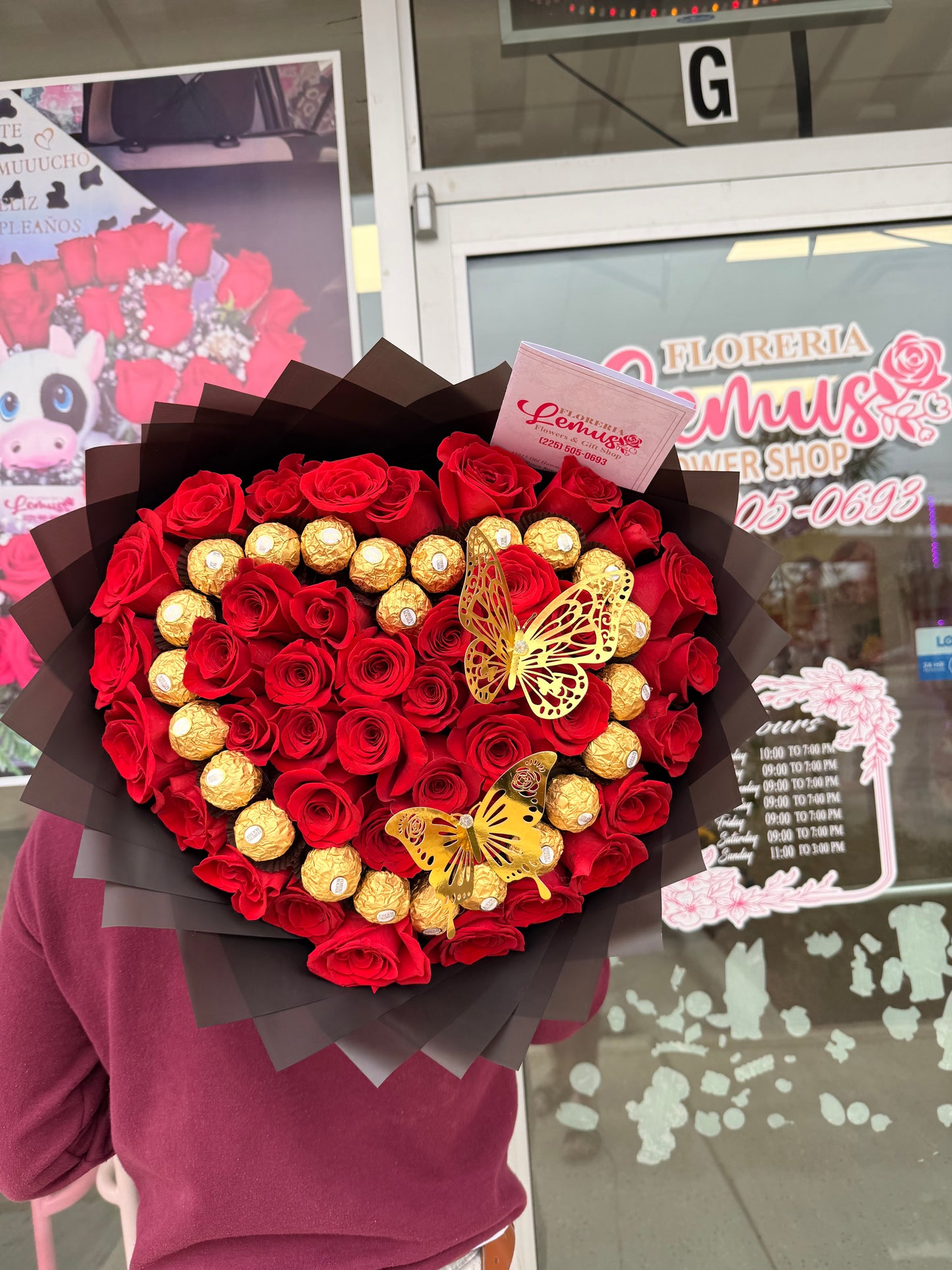 heart-shaped bouquet with chocolates